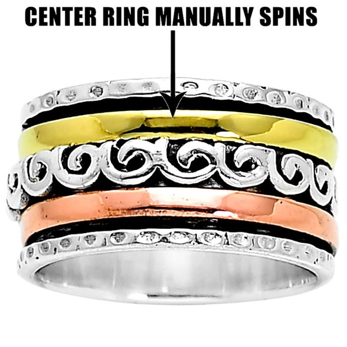 Two Tone Meditation Spinner Ring size-7 SDR83253 R-1714, N/A