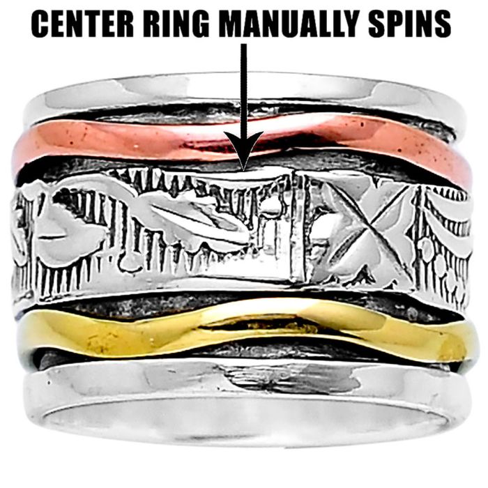 Two Tone Meditation Spinner Ring size-7 SDR83413 R-1714, N/A