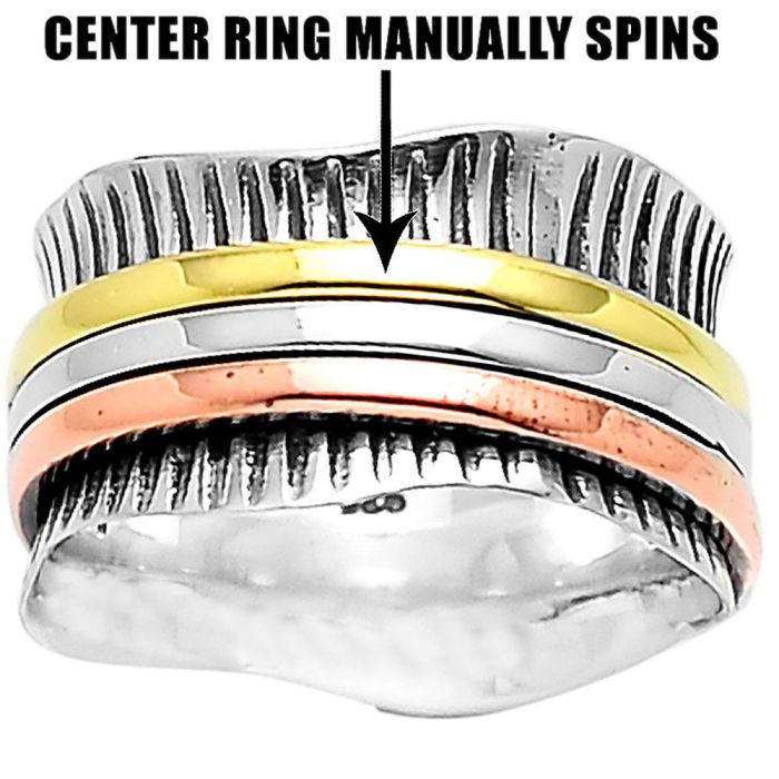 Two Tone Meditation Spinner Ring size-7 SDR83478 R-1714, N/A