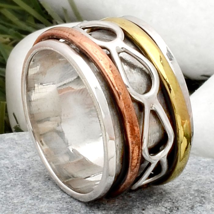 Two Tone Meditation Spinner Ring size-7 SDR83507 R-1714, N/A