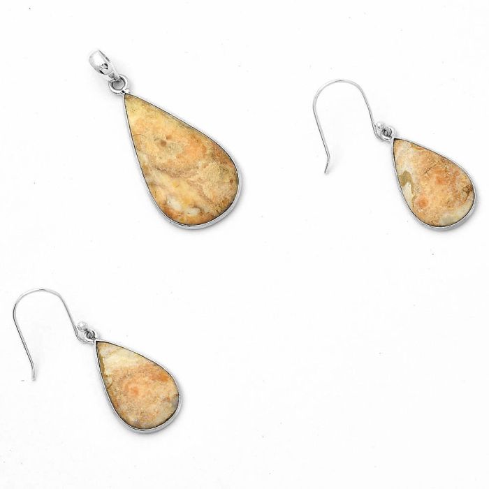 Natural Coral Jasper Pendant Earrings Set SDT01227 T-1001