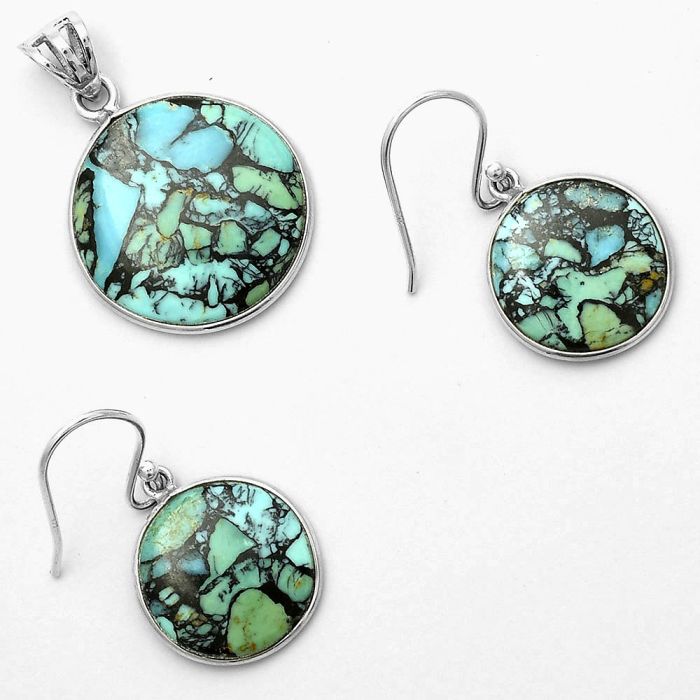 Lucky Charm Tibetan Turquoise Pendant Earrings Set SDT01900 T-1001