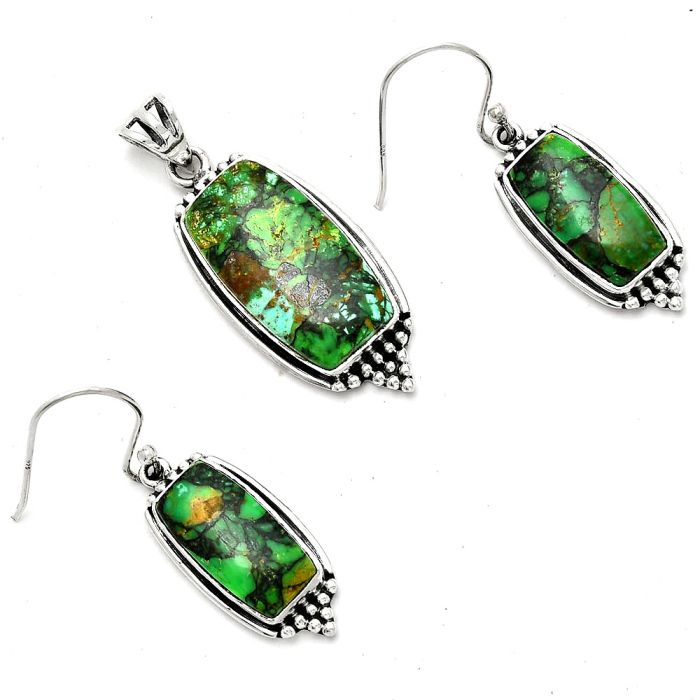 Green Matrix Turquoise Pendant Earrings Set SDT02502 T-1007