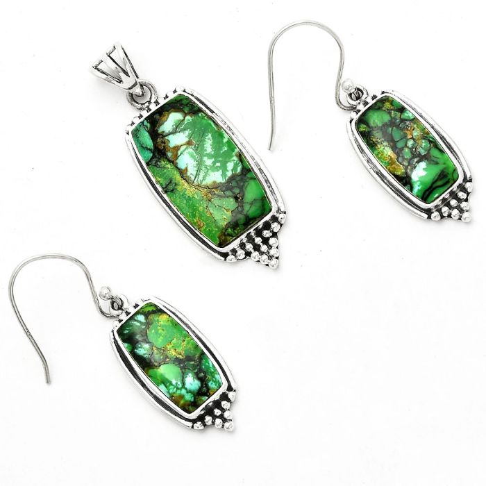 Green Matrix Turquoise Pendant Earrings Set SDT02503 T-1007