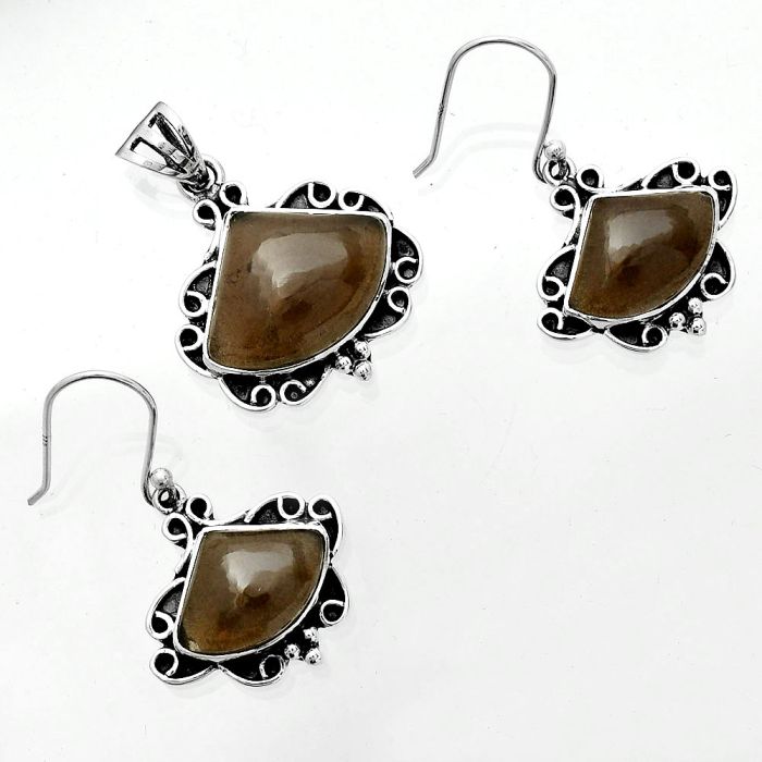 Smoky Quartz - Brazil Pendant Earrings Set SDT02592