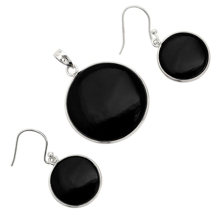 Black Onyx Pendant Earrings Set SDT03108 T-1001, 25x25 mm