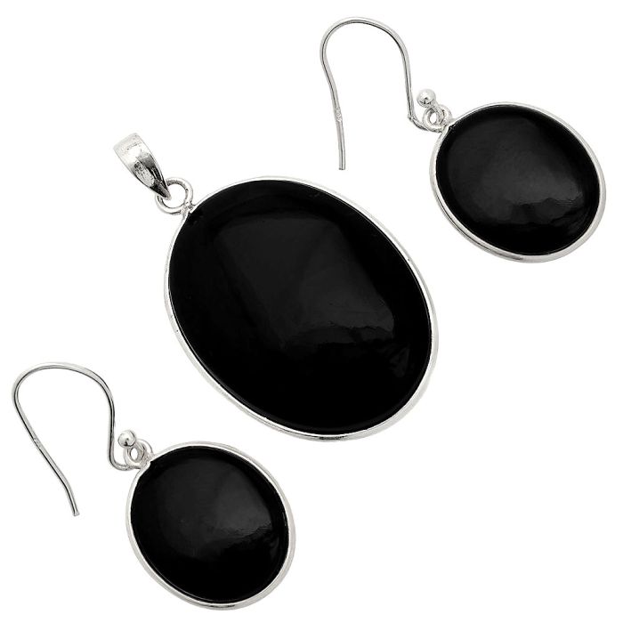 Black Onyx Pendant Earrings Set SDT03118 T-1001, 22x30 mm