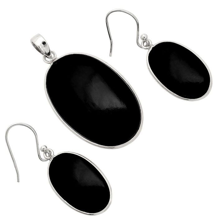 Black Onyx Pendant Earrings Set SDT03119 T-1001, 19x20 mm