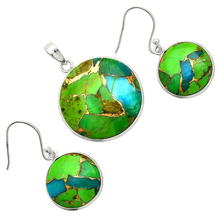 Blue Turquoise In Green Mohave Pendant Earrings Set SDT03202 T-1001, 23x23 mm