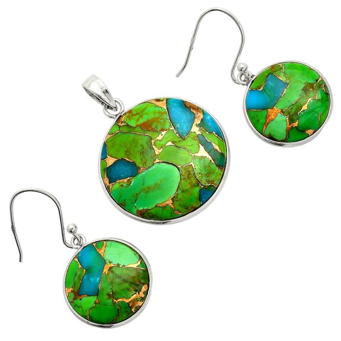 Blue Turquoise In Green Mohave Pendant Earrings Set SDT03223 T-1001, 23x23 mm