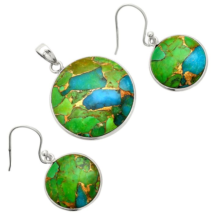 Blue Turquoise In Green Mohave Pendant Earrings Set SDT03230 T-1001, 24x24 mm