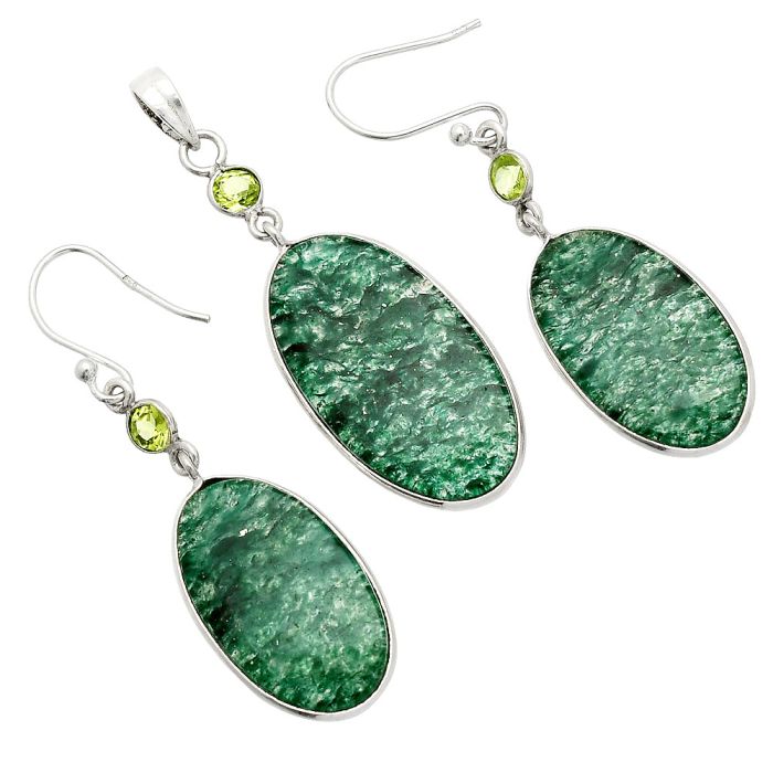 Green Aventurine and Peridot Pendant Earrings Set SDT03293 T-1010, 15x26 mm