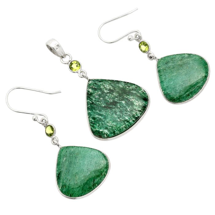 Green Aventurine and Peridot Pendant Earrings Set SDT03302 T-1010, 21x22 mm