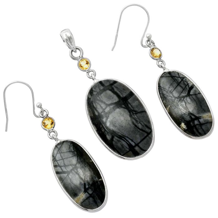 Picasso Jasper and Citrine Pendant Earrings Set SDT03484 T-1010, 18x29 mm