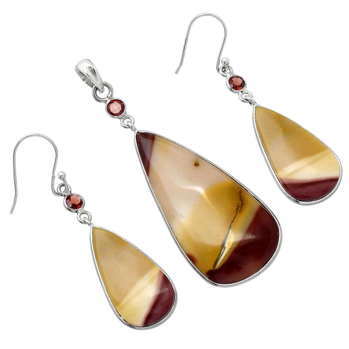 Red Mookaite and Garnet Pendant Earrings Set SDT03518 T-1010, 20x21 mm