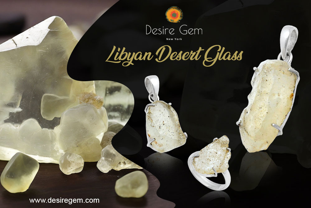 Shimmering Libyan Desert Glass Gemstone set in Elegant Handmade Jewelry